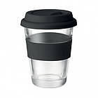 Скляний стакан з силіконовою кришкою та манжетою ASTOGLASS 350 мл чорний