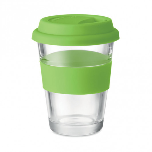 Скляний стакан з силіконовою кришкою та манжетою ASTOGLASS 350 мл зелений, фото 1