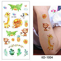 Флеш Тату. 19*9 См. Перевідна. Тимчасова. Набір, Тварини, Листя, Мавпи, Жирафи, Леви, Крокодили, Kd-1004