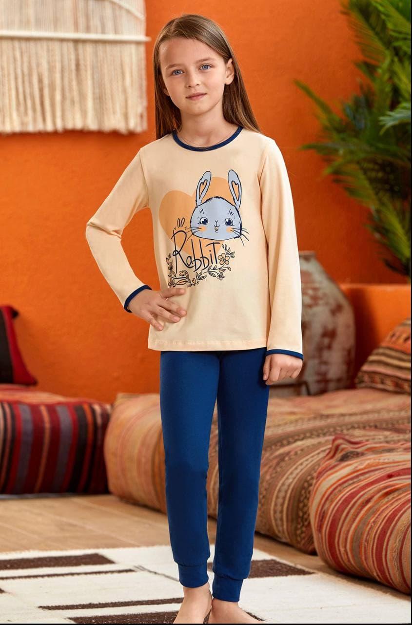Піжама для дівчинки Baykar Туреччина красиві яскраві дитячі піжами на дівчинку бавовна зайка персикова Арт. 9141-364