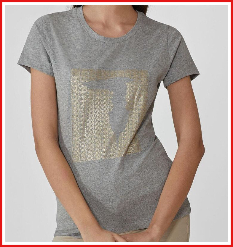 Жіноча футболка Trusardi. Бавовняна футболка приталеного крою з ламінованим принтом. ОРИГІНАЛ, фото 1