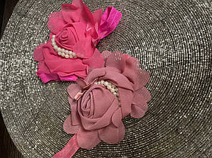 Дитяча пов'язка на голову на гумці Троянда рожева, дитячі прикраси для волосся