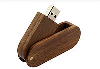 Флешка деревянная овальная, поворотная, цвет орех 32 Гб USB 2.0