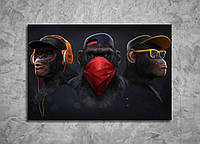 Картина три мавпи ганкстери в навушниках та бандані стиль графіті декор в офіс 60х40