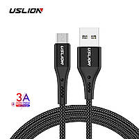 Кабель microUSB - USB (1m) провод быстрой зарядки для телефона USLION US0124 Black