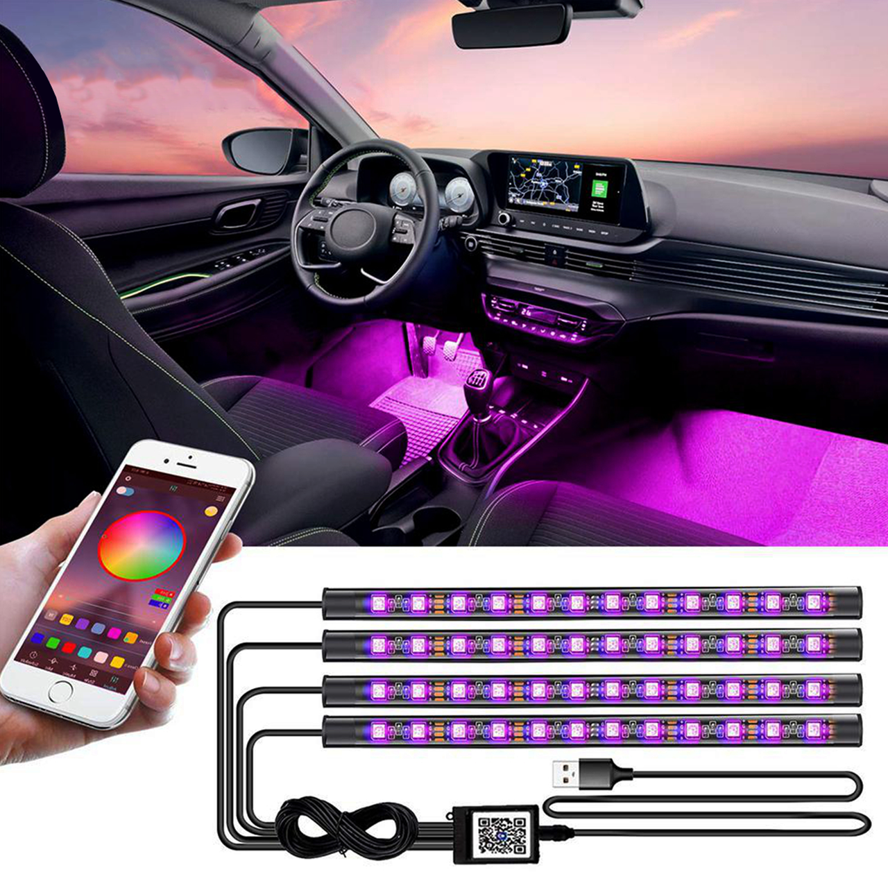Универсальная RGB лента для авто с USB, и управлением со сматфона через  Bluetooth (ID#1546914251), цена: 637 ?, купить на Prom.ua