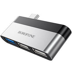 Перехідник HUB адаптер BOROFONE Type-C to USB DH1 |2USBx2.0, 1USBx3.0| Сірий