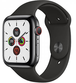 Б/У Apple Watch Series 5 44mm LTE Space Black Stainless Steel Case with Black Sport Band (MWW72, MWWK2)