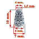 Набір 10 шт 10 мм Кінцевики для Шнура Конуси Дзвіночки, Метал, Колір Срібло, Фурнітура на Біжутерію, фото 2