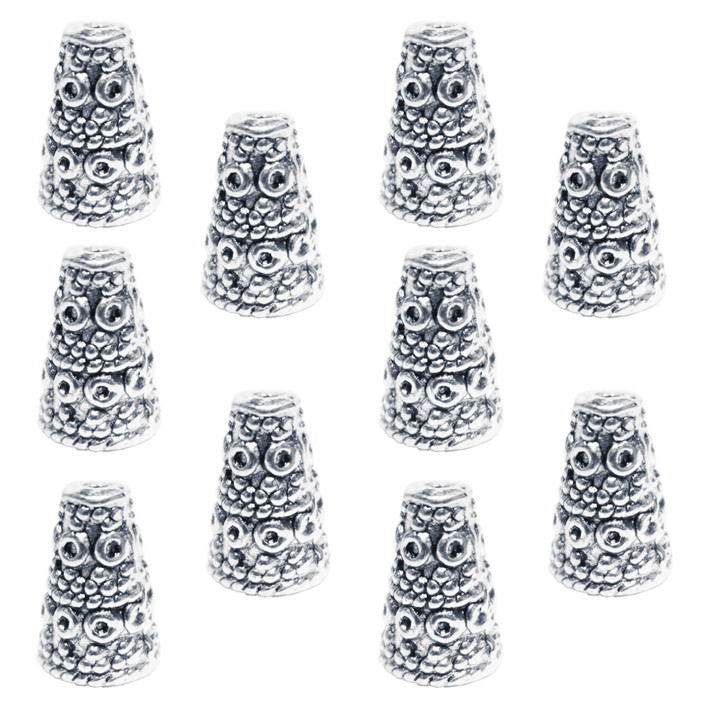 Набір 10 шт 10 мм Кінцевики для Шнура Конуси Дзвіночки, Метал, Колір Срібло, Фурнітура на Біжутерію, фото 1