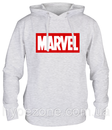 HOODIE MARVEL Марвел Кенгуру сіре чоловіче Толстовка з принтом Марвел Худі Марвел Кофта лого комікси супермен