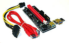 Райзер Riser PCI-E 1x to 16x PCE 164pin, VER 009S, 60см sata, molex, 6 pin, led, фото 3
