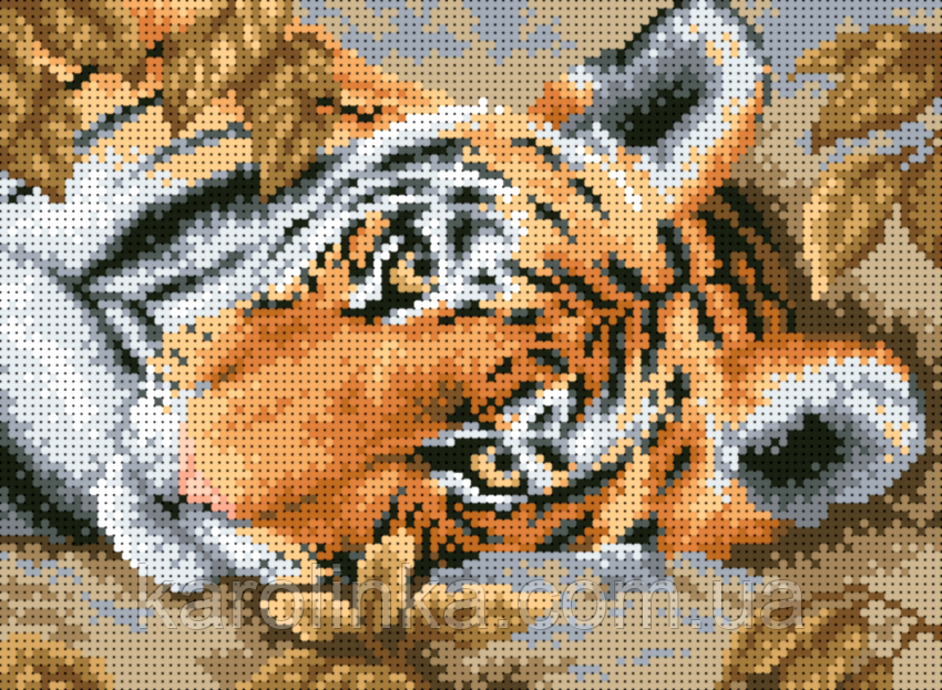 Схема для вышивки бисером на габардине "Тигр в листьях" Размер 25х18 см. - фото 1 - id-p1547034633