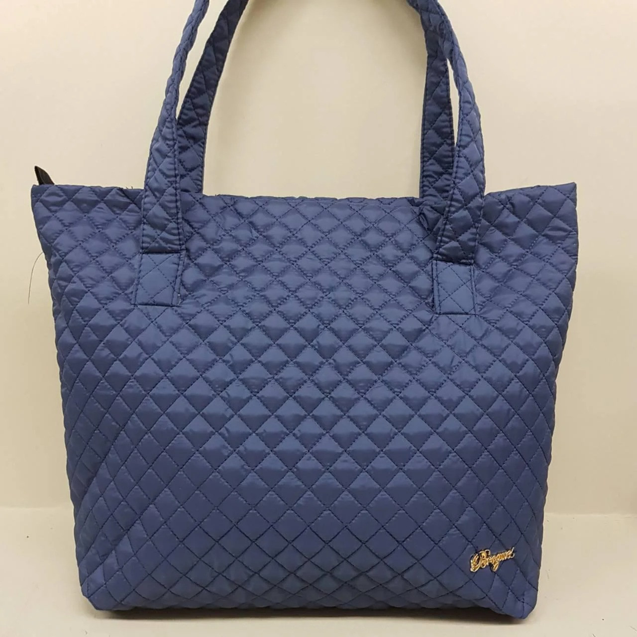 Стильна стьобана сумка жіноча плащівка темно-синя