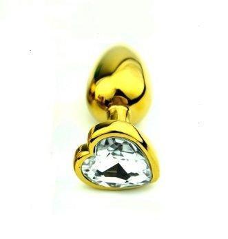 Анальна пробка Gold Metall Heart Diamond, 28 мм, фото 1