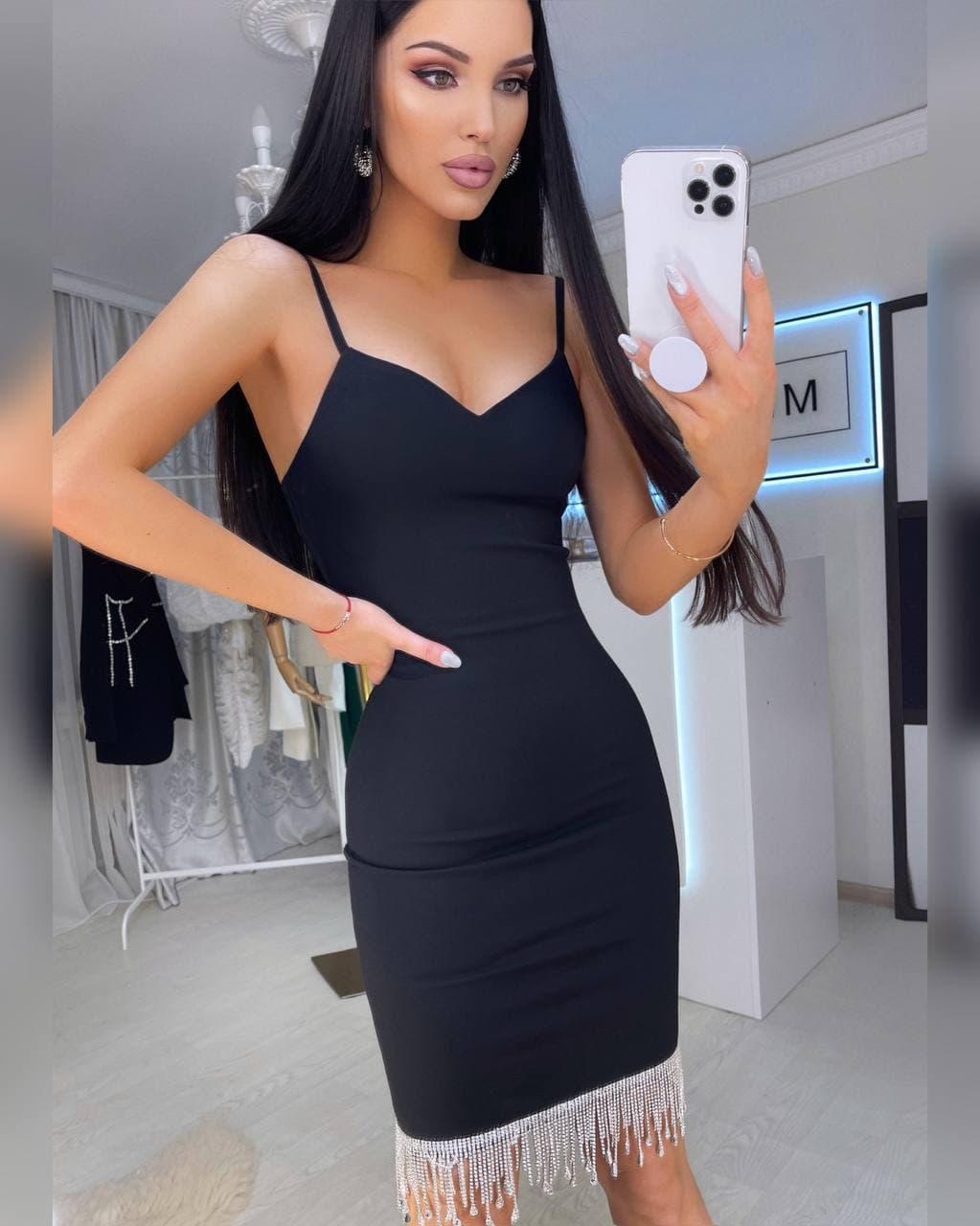 Сарафан Фанфари чудовий жіночий на тонких колодах з дорогою бахромою з каменів Smf6968