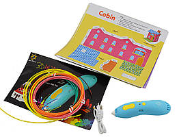 Бездротова низькотемпературна 3D ручка 369.TOYS Blue + трафарети