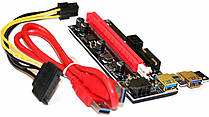 Райзер Riser PCI-E 1x to 16x PCE 164pin, VER 009S, 60см sata, molex, 6 pin, led, фото 6