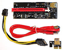 Райзер Riser PCI-E 1x to 16x PCE 164pin, VER 009S, 60см sata, molex, 6 pin, led, фото 5