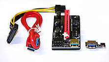 Райзер Riser PCI-E 1x to 16x PCE 164pin, VER 009S, 60см sata, molex, 6 pin, led, фото 4