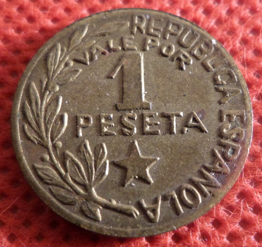 Іспанія — Гражданська війна Менорка 1 песета, 1937 Латунь, 3 g, ø 19mm No313, фото 1