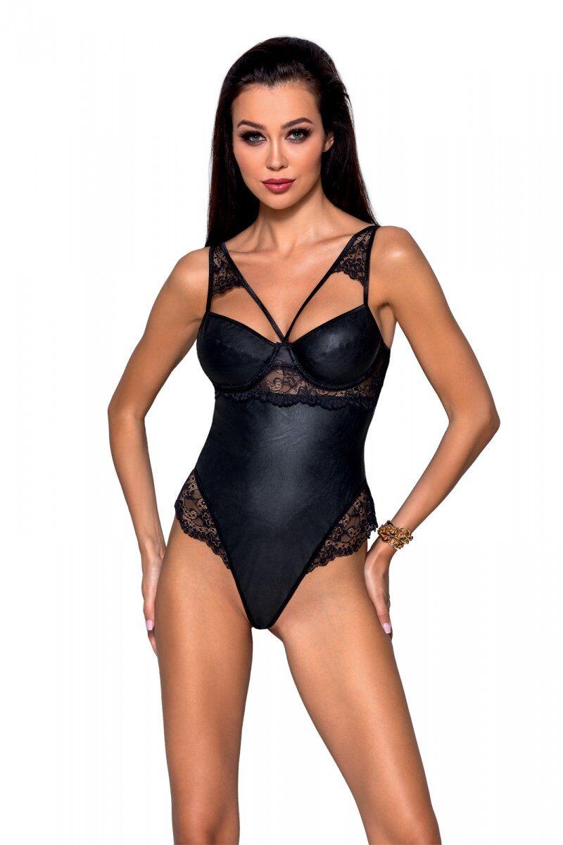 Боді з еко-шкіри та мережива Loona Body black S/M - Passion