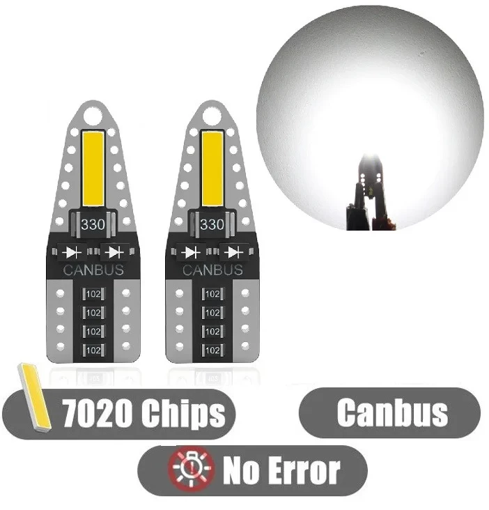 T10 194 168 W5W Світлодіодна лампа 2SMD 7020 Canbus без Помилок 6000 K