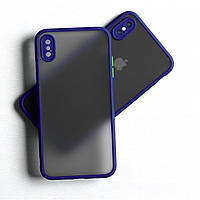 Противоударный матовый чехол для iPhone Xs синий бампер защита камеры