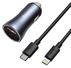 Автомобільний зарядний пристрій в прикурювач Baseus Golden Contact USB+Type-C 3 А Сірий (TZCCJD-B0G), фото 3