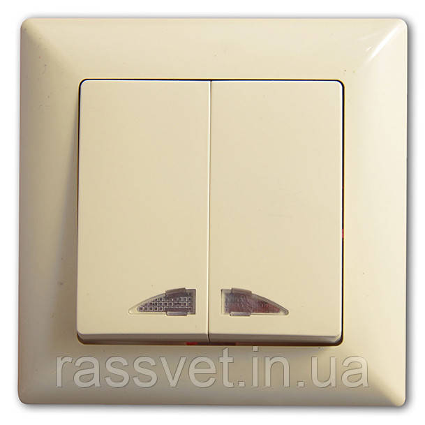 Выключатель двухклавишный с подсветкой (индикацией)Кремовый Gunsan Visage - фото 1 - id-p245081701