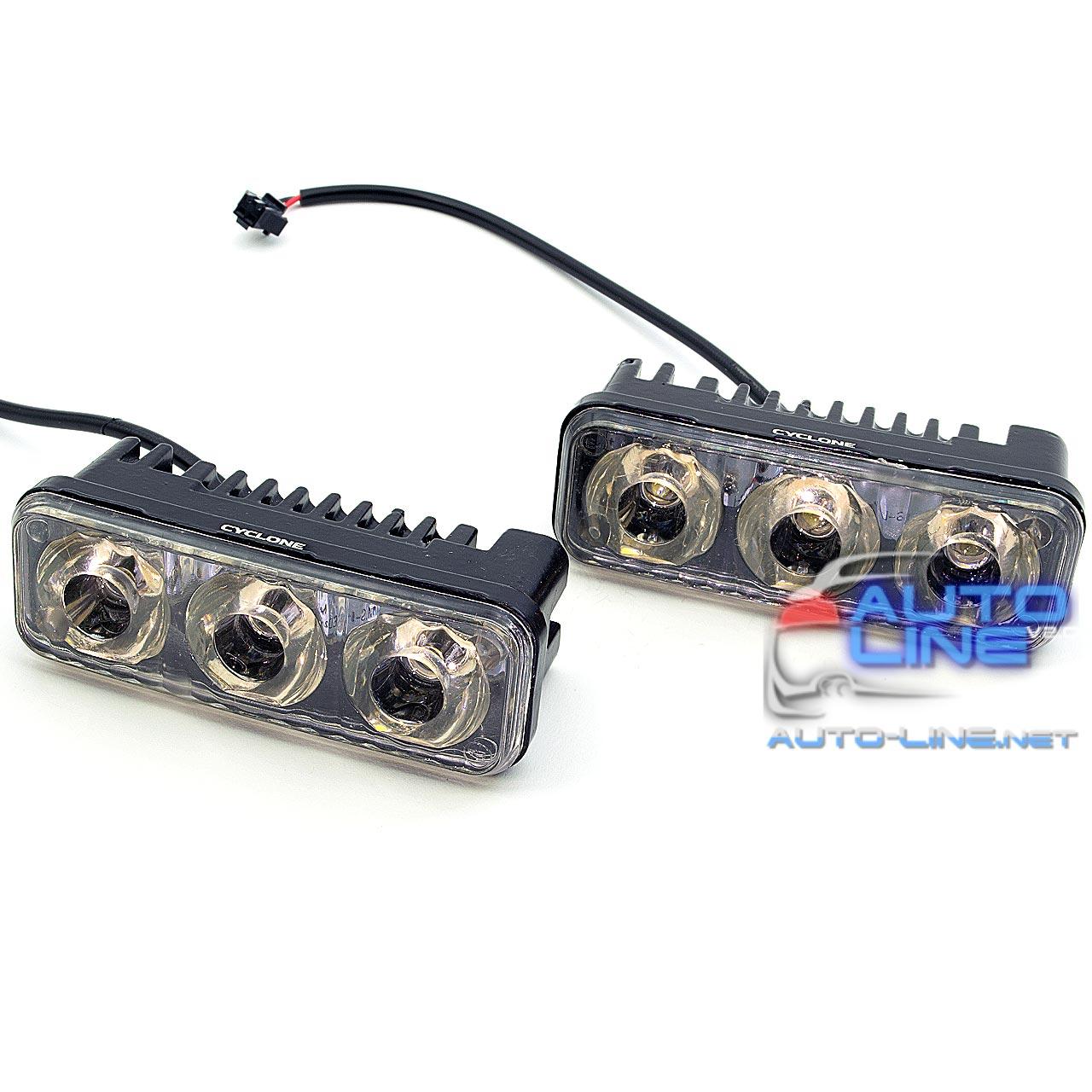 LED-фари DRL на 3 діоди, ходові вогні на 3 діоди, фари денного світла — Cyclone DRL-105
