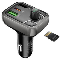 FM-Трансмітер модулятор в машину Bluetooth BOROFONE BC38 2USB/1Type-C, TF/U Disk, 20W/3A, QC/PD| Чорний