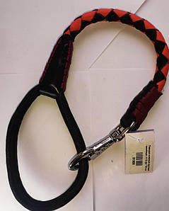 Поводок Джолi Пет Jolly Pet шкіряний круглий плетений для собак 4 12 мм * 60 см (чорно-червоний)