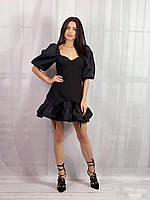 Женское платье из котона и трикотажа с подтяжками JustWoman 9229 черный 36