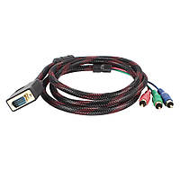 Кабель VGA (тато) -3RCA (тато) 1.5m, Black / Red, обплетення, пакет