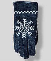 Мужские черные перчатки двойной вязки с узором снежинка