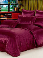 Красивое атласное постельное белье бордовый "Бургундское" Семейка 2 пододеяльника, шелковое наволочки на выбор