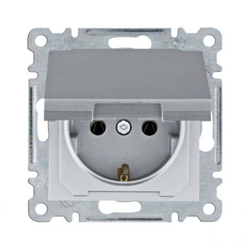 Розетка з з/к та кришкою срібло Lumina-2 Hager WL1152