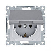 Розетка з з/к та кришкою срібло Lumina-2 Hager WL1152