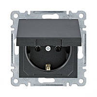 Розетка з з/к та кришкою чорна Lumina-2 Hager WL1153