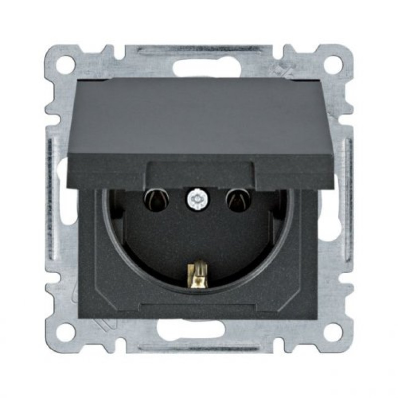 Розетка з з/к та кришкою чорна Lumina-2 Hager WL1153