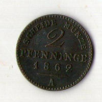 Германия Пруссия 2 пфеннинга 1862 год №387
