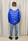 Куртка дитяча для хлопчика демісезонна синя електрик Pleses, трикотажний капюшон, розміри 110-134, фото 4