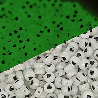 Намисто Finding Кругла плоска серце Білий і чорний світиться в темляві Діаметр 7 мм Ціна за 100 шт