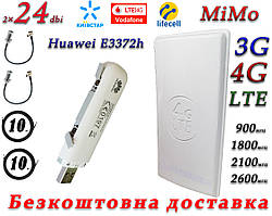 Повний комплект для 4G/LTE/3G модем Huawei E3372h-320 + Антена планшетна MIMO 2×24dbi ( 48дб ) 698-2690 МГц