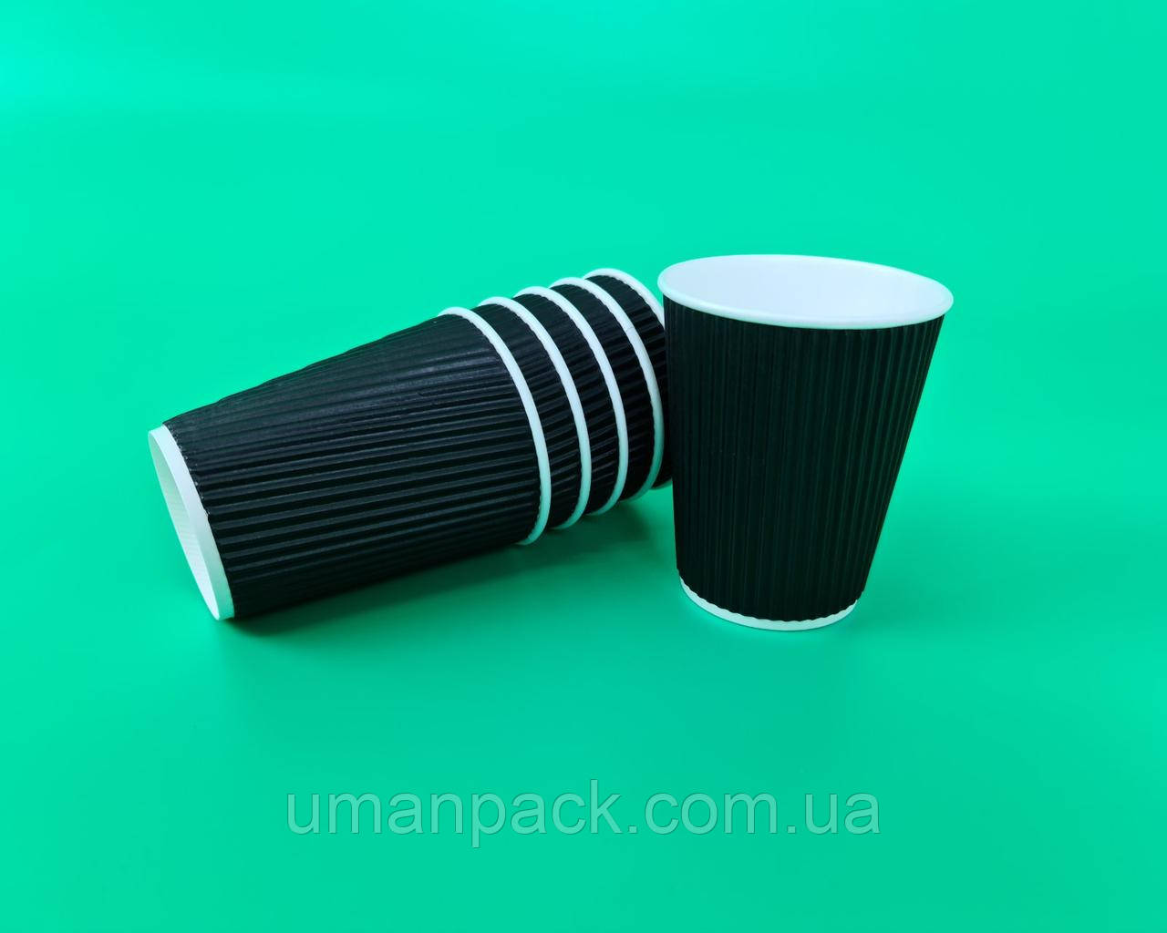 Стакан гофрований 250мл ЧОРНИЙ Харків (25 шт), фото 1