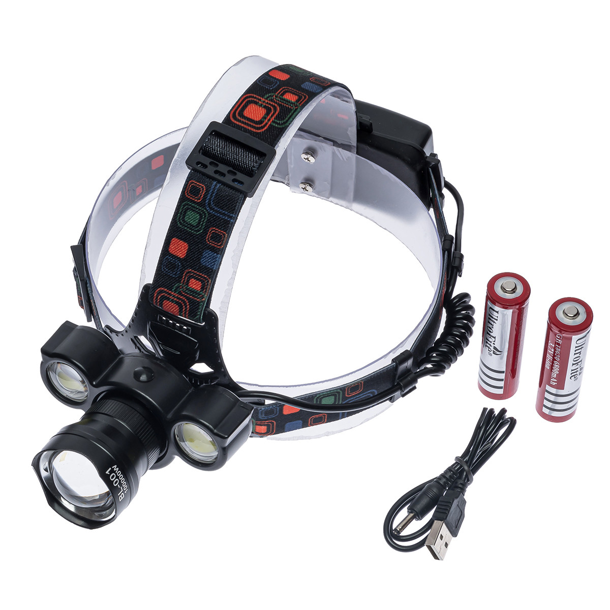 Налобний ліхтар Bailong BL-001, T6+Cob, зум, акумулятор, фото 1