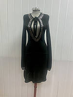 Платье женское трикотажное теплое черное с вырезом длинный рукав