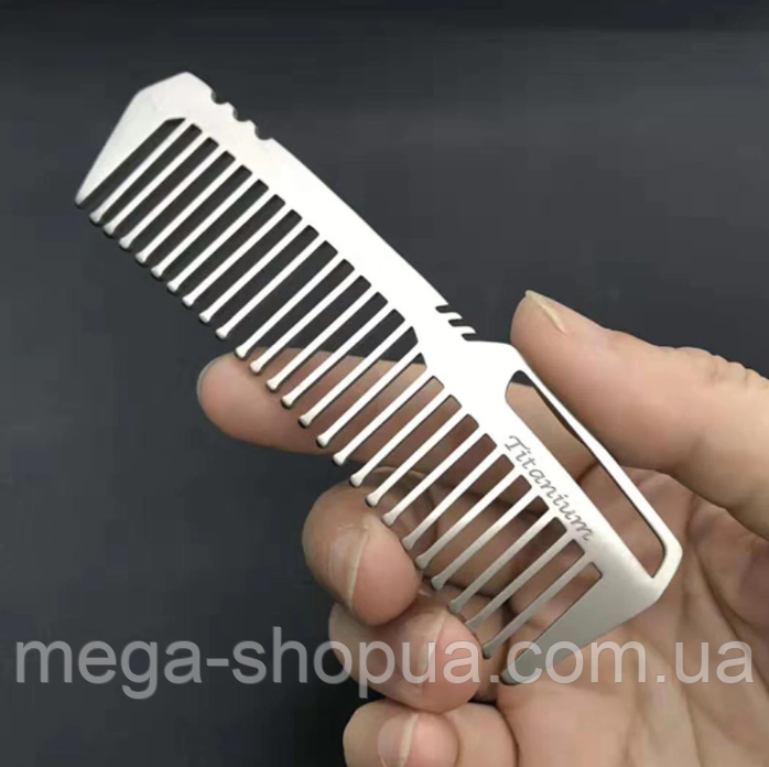 Титановий гребінець Titanium кишеньковий чоловічий для бороди, вусів, волосся W6, фото 1
