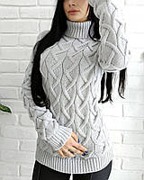 Стильний жіночий светр з горлом, теплий в'язаний светр з відворотом "Зигзаг"